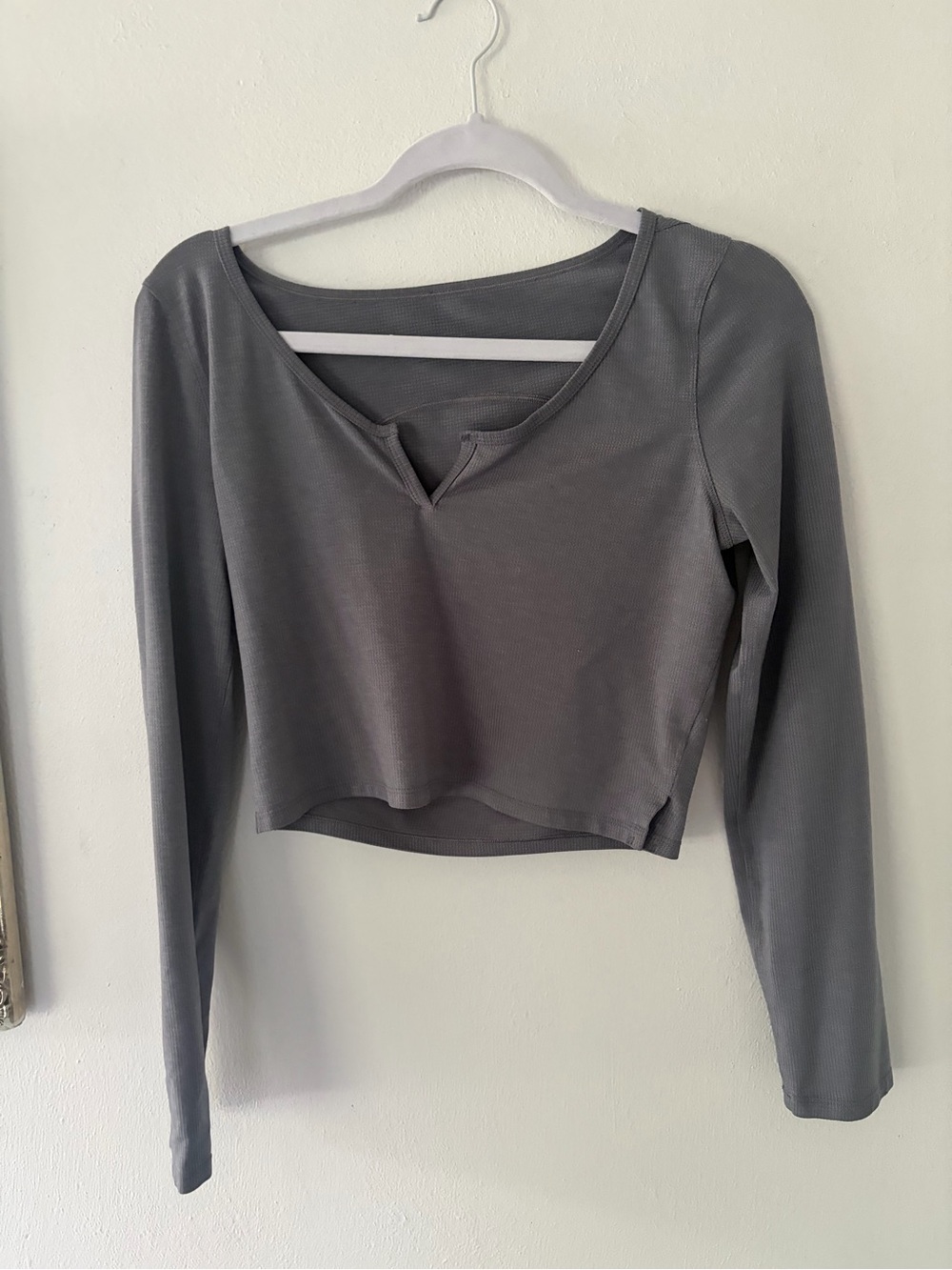 lululemon athletica Gray Ribbed Long-Sleeve Cropped Top